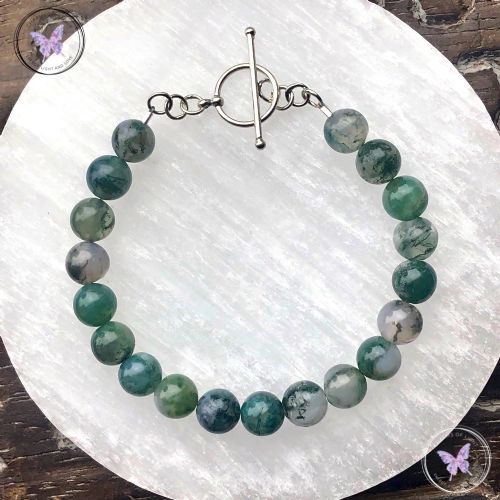 Moss Agate Bracelet with Silver Toggle Clasp